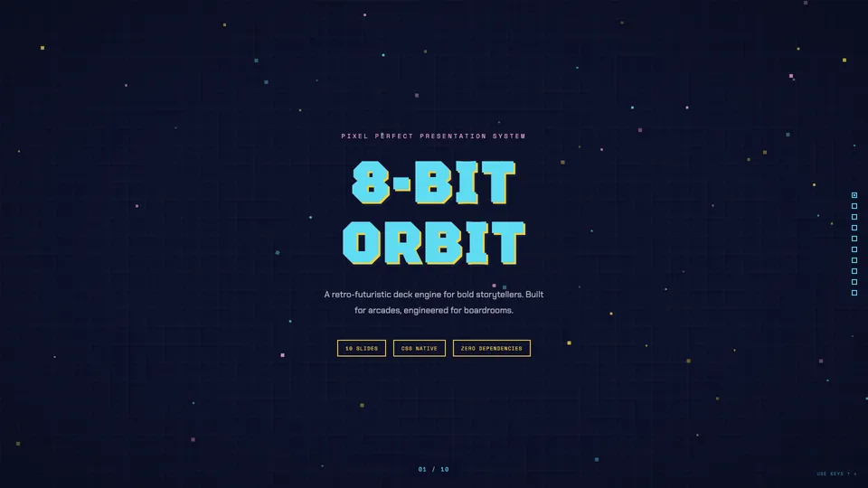 8-Bit Orbit HTML presentation template cover reference