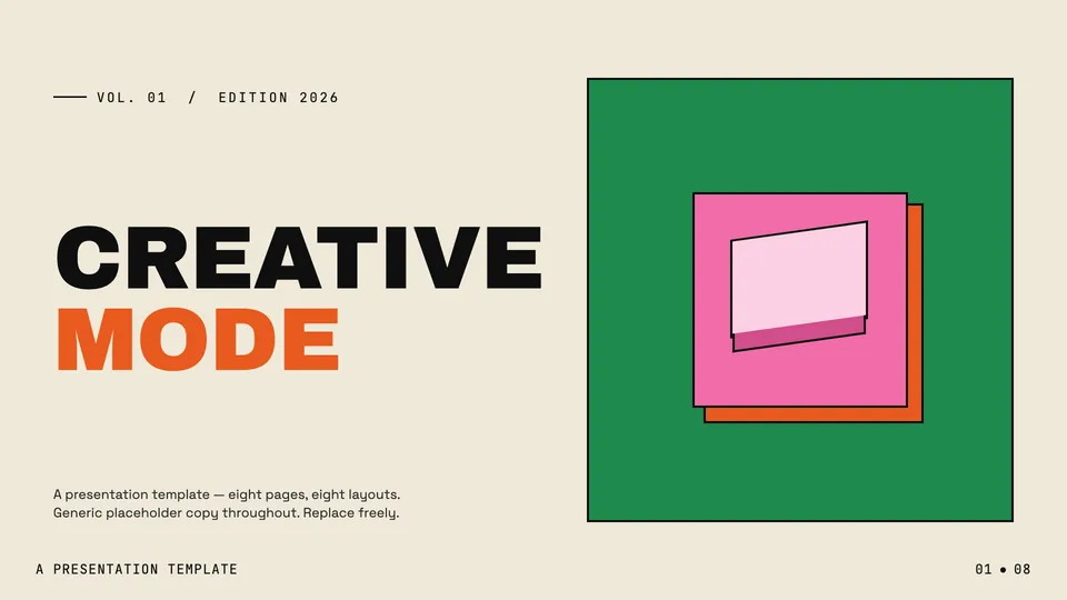 Creative Mode HTML presentation template cover reference