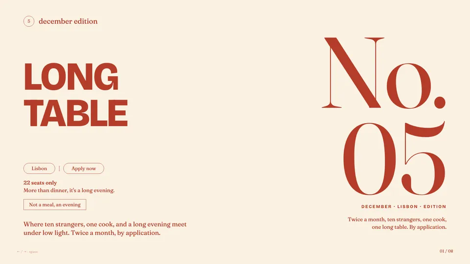 Long Table HTML presentation template cover reference
