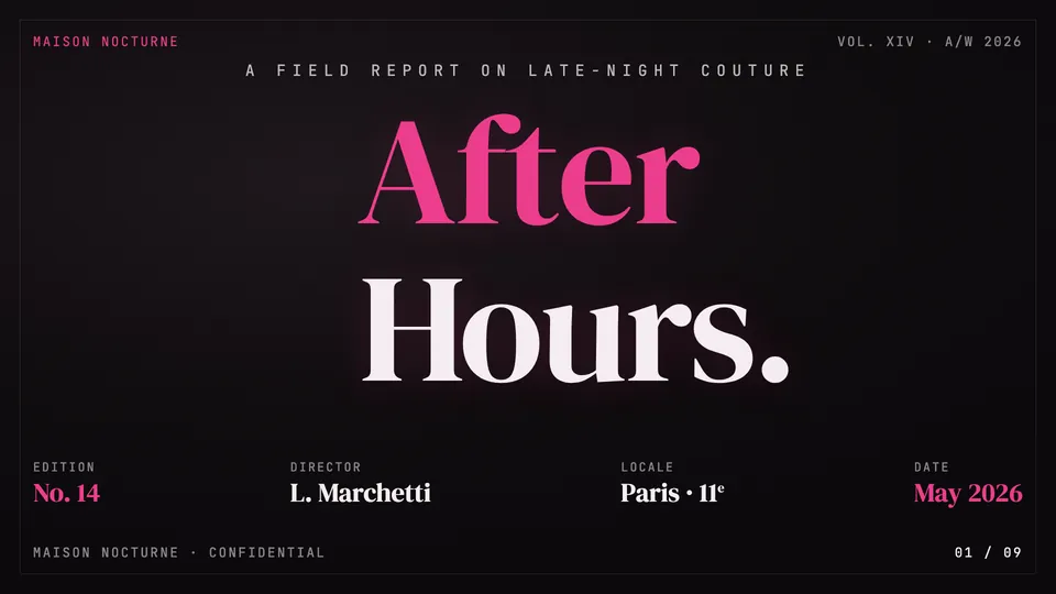 Pink Script — After Hours HTML presentation template cover reference