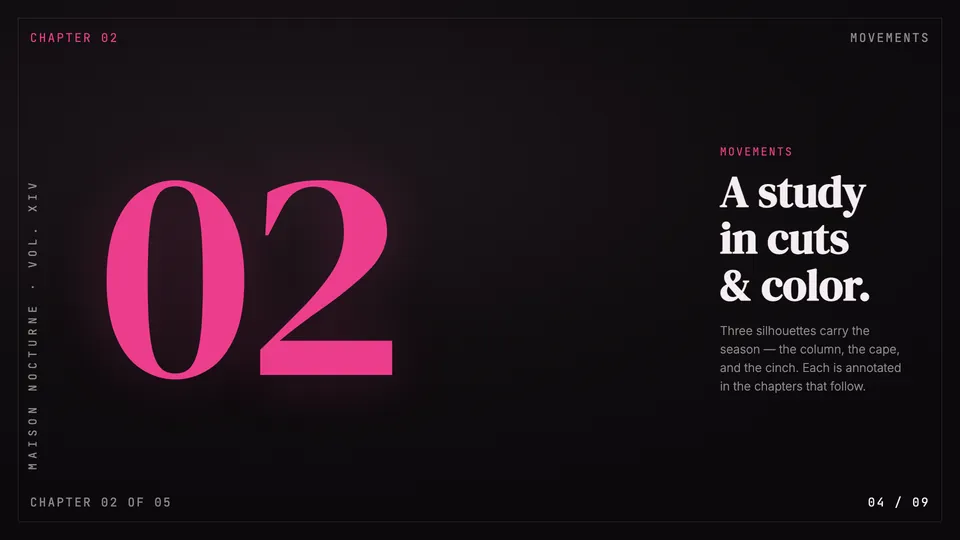 Pink Script — After Hours HTML presentation template mid-deck reference